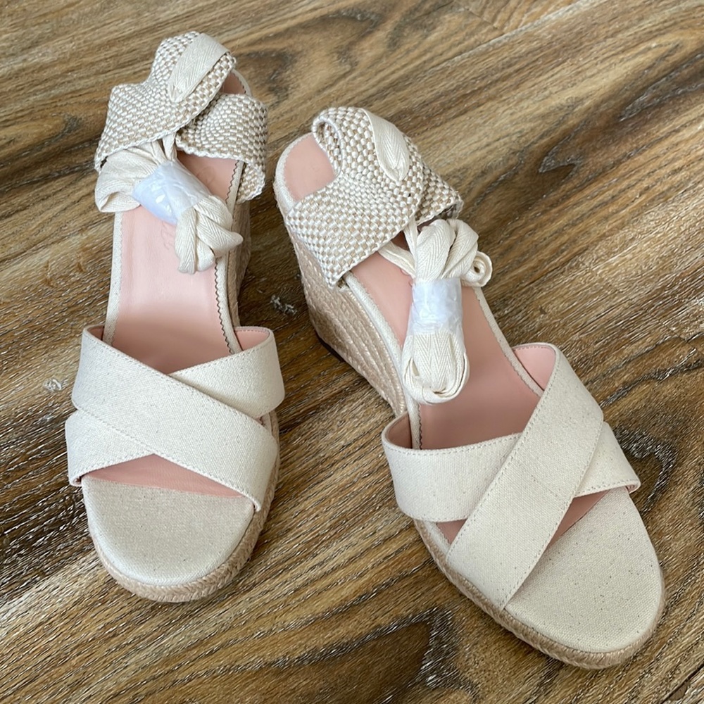 J Crew Canvas Lace-up Espadrille Wedges NWOT